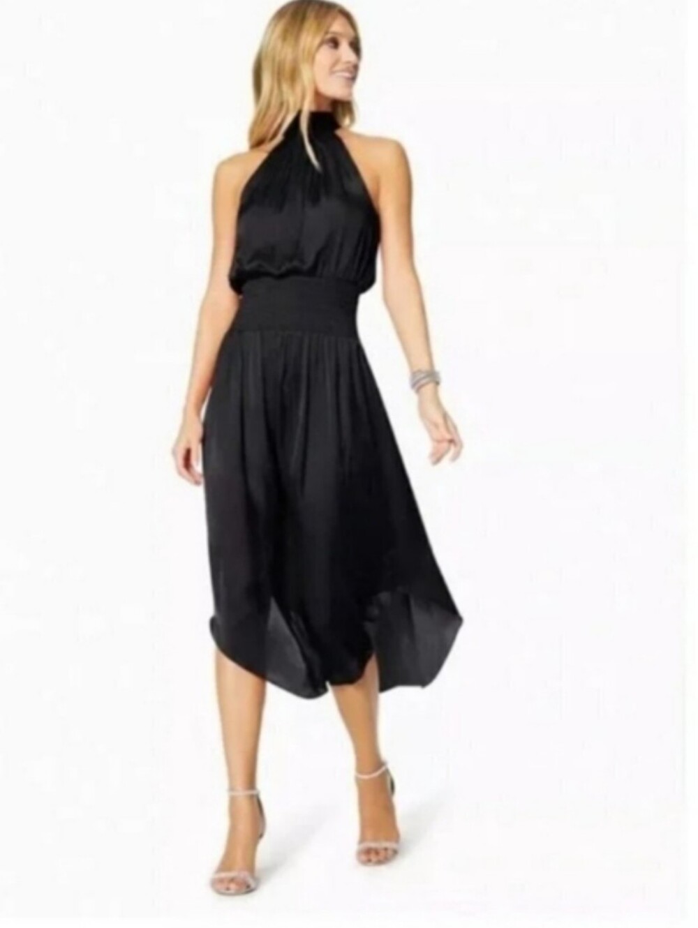 Adyson Parker Little Black Dress - Halter Neck, Satin Feel, Hi Lo Hem, M